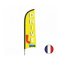 Interface Plv - Drapeau publicitaire drive de dimensions 230 x 70 cm avec mât