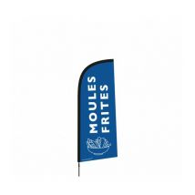 Interface Plv - Drapeau publicitaire moules frites de dimensions 225 x 85 cm avec mât