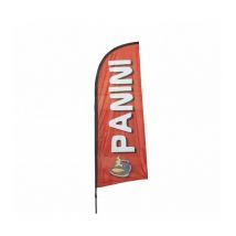 Interface Plv - Drapeau publicitaire panini de dimensions 225 x 85 cm avec mât