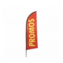 Interface Plv - Drapeau publicitaire promos de dimensions 225 x 85 cm avec mât