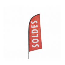 Interface Plv - Drapeau publicitaire soldes de dimensions 225 x 85 cm avec mât
