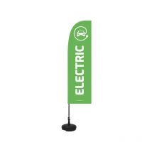 Drapeau publicitaire "VOITURE ELECTRIQUE" de dimensions 255 x 60 cm avec Kit socle plastique et mât