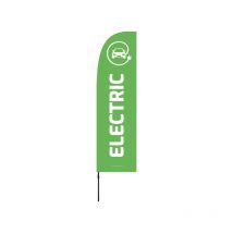 Interface Plv - Drapeau publicitaire 'voiture electrique' de dimensions 255 x 60 cm avec mât