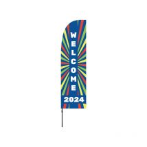 Interface Plv - Drapeau publicitaire 'welcome 2024' de dimensions 255 x 60 cm avec mât