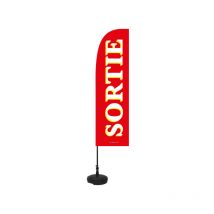 Interface Plv - Drapeau 'sortie' de dimensions 263 x 75 cm avec kit socle plastique et mât