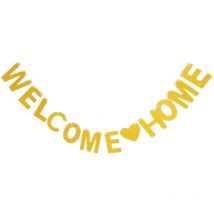 Feiyue - Drapeaux guirlande 3M welcome home Drapeaux guirlande de fanions drapeaux à paillettes dorées bannière pour mariage Noël anniversaire
