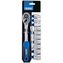 Draper Set di 12 chiavi a bussola e cricchetto con attacco quadro da 1/2', per fai da te, casa, officina, kit professionale e auto