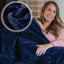 Dreamcatcher - Faux Fur Throw 160x130cm Soft Blanket Throw Navy Blue