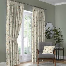 Darnley Nature Print 100% Cotton Lined Pencil Pleat Curtains, Coral/Natural, 90 x 72 Inch - Dreams&drapes