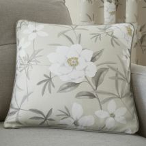 Dreams & Drapes Eve Floral Print 100% Cotton Piped Edge Filled Cushion, Natural, 43 x 43 Cm