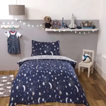 Copripiumino Galassia con Federa Reversibile Cielo Stellato, Blu Marino Grigio - Dreamscene