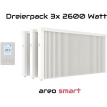 Elektroheizung Dreierpack 3x 2600 Watt Flächenspeicherheizung areo smart - digitales Thermostat mit LCD-Display - Option zur Appsteuerung von eVARMO