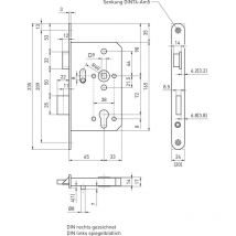 BMH - Dreifallenhauptschloss 1020 pz, links, rund, Dorn 65 mm, Edelstahl