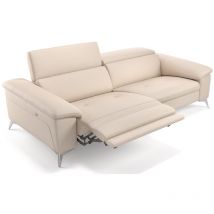 Sofanella - Leder 3-Sitzer stella Creme m: 208 Breite x 107 Tiefe Füße: Matt-Schwarz - Creme