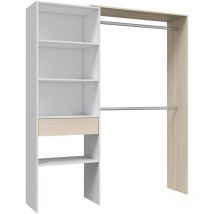 Vs Venta-stock - Dressing armoire Marzo 1 tiroir, blanc et chêne, 158 cm longueur