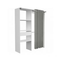 Dressing ARTIC avec rideau - Blanc - 1 colonne + 2 penderies + 1 tiroir - EKIPA