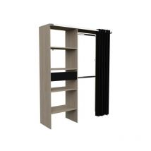 Dressing avec rideau artic - Chene et noir - 1 colonne + 2 penderies + 1 tiroir Ekipa