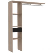 Concept-usine - Elysée - Dressing bois avec 3 étagères, 1 tiroir et une penderie : 138 x 40 x 180 cm