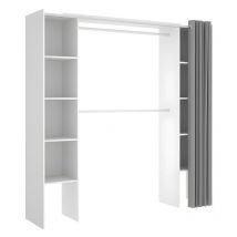 Mobimarket - Dressing extensible dorian avec rideau - L110/180 cm - Coloris : Blanc et gris