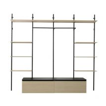 Sodiake - Meuble dressing bibliotheque modulable au design industriel avec 10 etageres reglables l80cm + 2 barres penderie + 2 caisson en bois