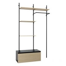 Sodiake - Meuble dressing bibliotheque modulable au design industriel avec 4 etageres l60cm avec caisson bois
