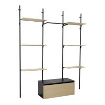 Meuble dressing bibliotheque modulable au design industriel avec 6 etagere reglables l60cm et 1 barre penderie et 1 caisson bois Sodiake