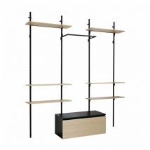 Meuble dressing bibliotheque modulable au design industriel avec 6 etageres reglables l80cm avec caisson bois Sodiake