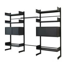 Mobilier de rangement autoportant et sans fixation en metal couleur noir robuste pour buanderie et garage avec 6 tablettes reglables l90cm + 1 barre