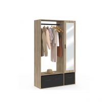 Idmarket - Dressing penderie berenice 105 x 40 x 172 cm hêtre avec étagères + boites de rangement noires + miroir