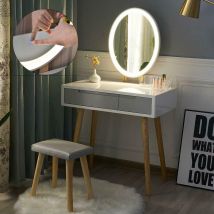 Puluomis - Dressing Table with led Lights Mirror, Vanity Makeup Table Set with Adjustable Brightness Mirror, Cushioned Stool and Free Make-up