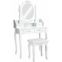 Tectake - Dressing Table - with mirror and stool, antique look, 4 drawers - chest of drawers, dressing table mirror, white dressing table