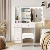 Clipop - Dressing Table,Dressing Table Set with Mirror and led Lights,Bedroom Vanity Makeup Desk Set with Drawers