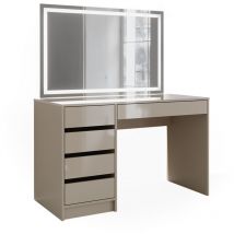 Coiffeuse Sherry, Gris brillant, 120cm avec miroir led Vicco