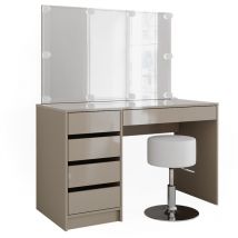 Vicco - Coiffeuse Sherry, Grège, 120 cm avec éclairage led et tabouret