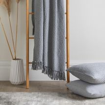 Hayden Textured Weave Eco-Friendly 100% Recycled Cotton Throw, Grey, 200 x 200 Cm - Drift Home