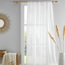 Drift Home - Kayla Textured Slub Slot Top Voile Curtain Panel, White, 55 x 48 Inch