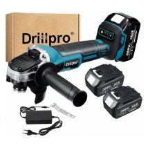 Drillpro Meuleuse d'angle sans balais Meuleuse angulaire brushless sans fil Meuleuse à disque 125mm avec 2 batteries
