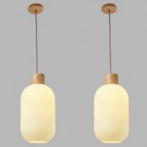 Wottes - Lámpara Colgante de Techo Moderno Iluminación Colgante Vidrio Madera Luz Araña Blanco Ajustable Ø14CM 2 Piezas