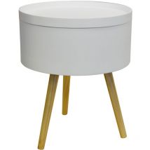 Watsons - drum - Retro Wood Tray Top End Table / Bedside Table - White / Natural - White / Pine