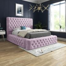 Ds Living - Cambridge Upholstered Soft Velvet Bed Pink Fabric Buttons Double