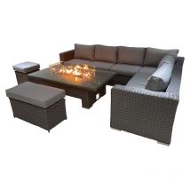 Ds Living - 8 Seater Grey Corner Sofa Rising Dining Set with Fire pit