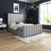 Ds Living - Oxford Panel Lined Upholstered Soft Velvet Bed Grey King - Grey