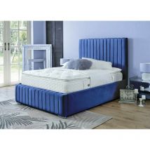 Ds Living - Savoy Panel Line Design Upholstered Blue Bed Soft Velvet Small Double - Blue