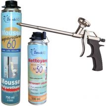 DSTOCK60 - 1 mousse pistolable expansive 750ml + 1 pistolet + 1 nettoyant - Isole. colle. rebouche - Extérieur & Intérieur