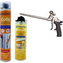 Dstock60 - Lot de 1 colle de montage polyuréthane + 1 pistolet + 1 nettoyant mousse - Mousse polyuréthane faiblement expansive pour le collage des