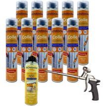 Dstock60 - Lot de 10 colles de montage polyuréthane + 1 pistolet + 1 nettoyant mousse - Mousse polyuréthane faiblement expansive pour le collage des