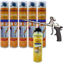 Dstock60 - Lot de 5 colles de montage polyuréthane + 1 pistolet + 1 nettoyant mousse - Mousse polyuréthane faiblement expansive pour le collage des