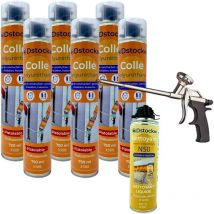 Dstock60 - Lot de 6 colles de montage polyuréthane + 1 pistolet + 1 nettoyant mousse - Mousse polyuréthane faiblement expansive pour le collage des