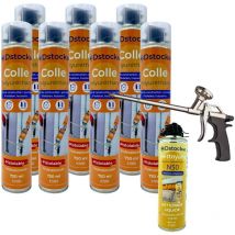 Dstock60 - Lot de 7 colles de montage polyuréthane + 1 pistolet + 1 nettoyant mousse - Mousse polyuréthane faiblement expansive pour le collage des