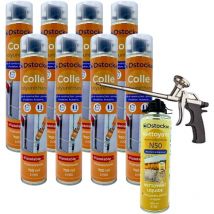 Dstock60 - Lot de 8 colles de montage polyuréthane + 1 pistolet + 1 nettoyant mousse - Mousse polyuréthane faiblement expansive pour le collage des